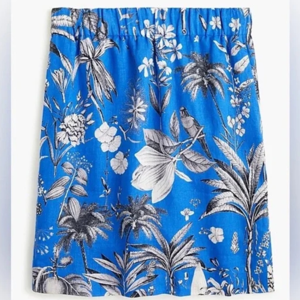 J.Crew Linen Skirt Ratti Blue Tropical Floral Toile Small